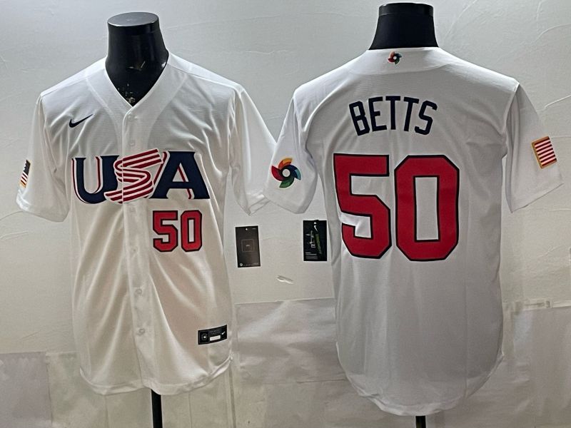 Men 2026 World Cub USA #50 Betts White Nike MLB Jersey style 05